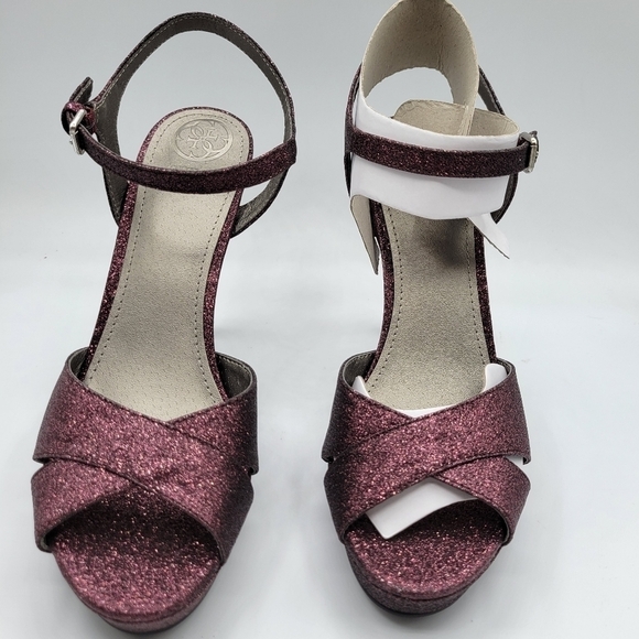 Guess Jordie Metallic Glitter Dark Purple Dress Sandals 8 - Picture 3 of 11